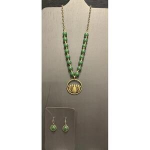 Axcess By Liz Claiborne XC Lotus Pendant Necklace And Earring Set #322